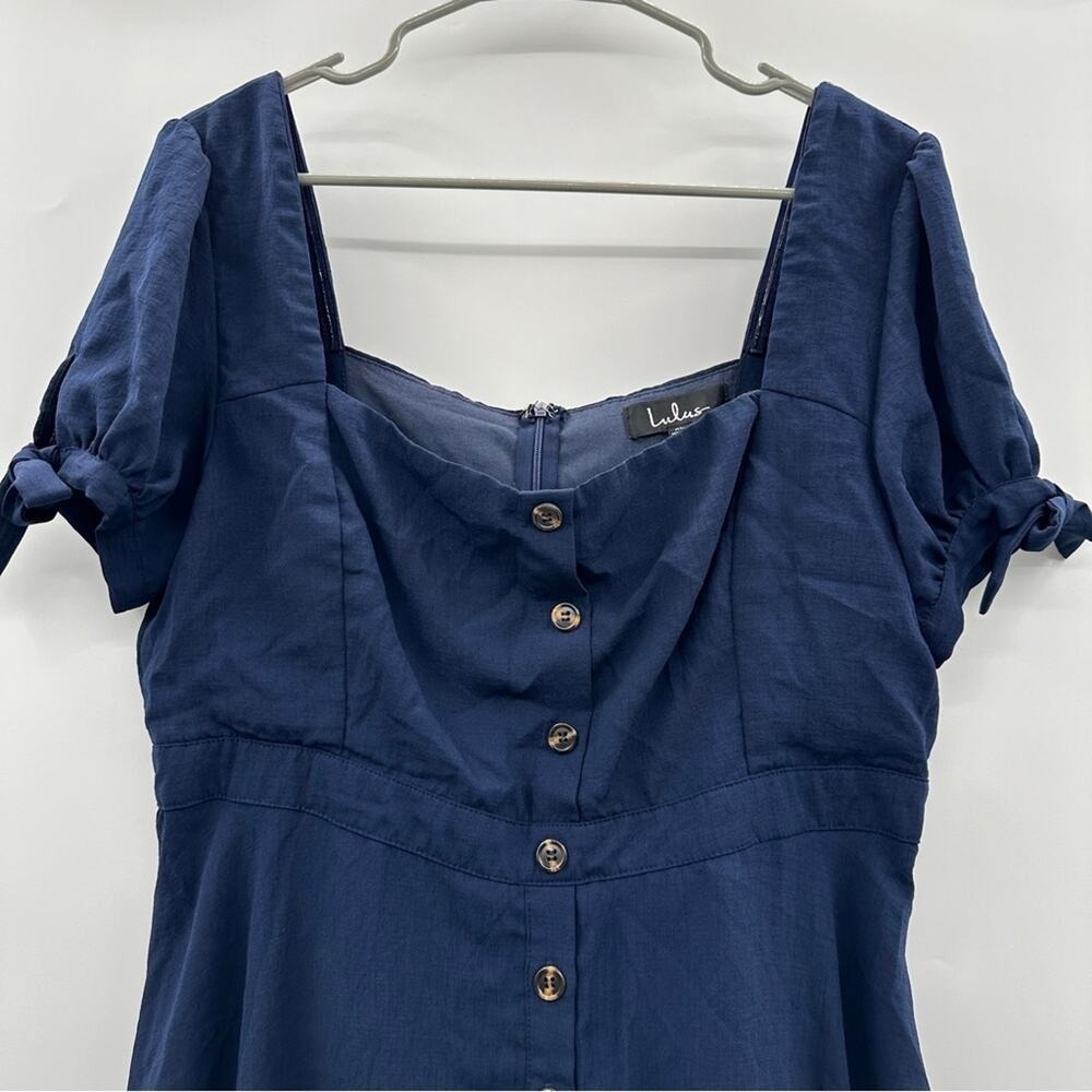 Lulus Chances Are Navy Blue Short Sleeve Button-Front Skater Dress Sz XL - Picture 3 of 12